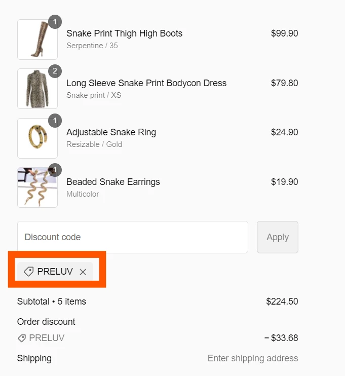 Snake Fashion verified Coupon code PRELUV